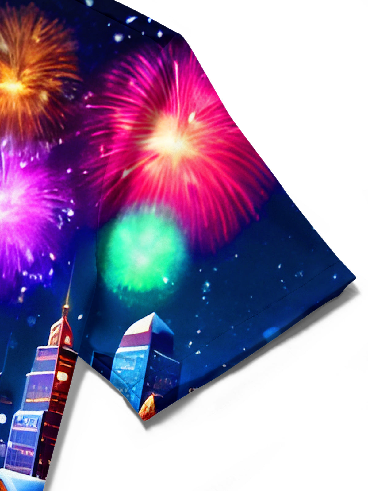 Festive Champagne Fireworks New Year Men's Pocket Short Sleeve Shirts