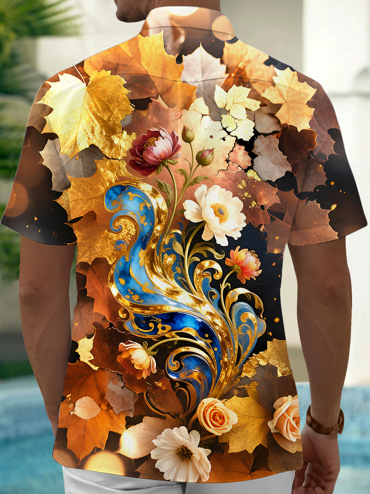 Leaf Floral Men's Pocket Short Sleeve Shirts