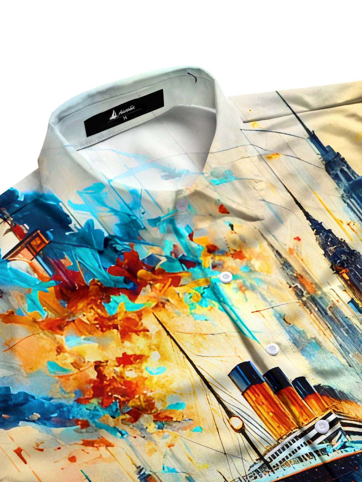 Art Tie-Dye Ship Cars City Men's Pocket Long Sleeve Shirts