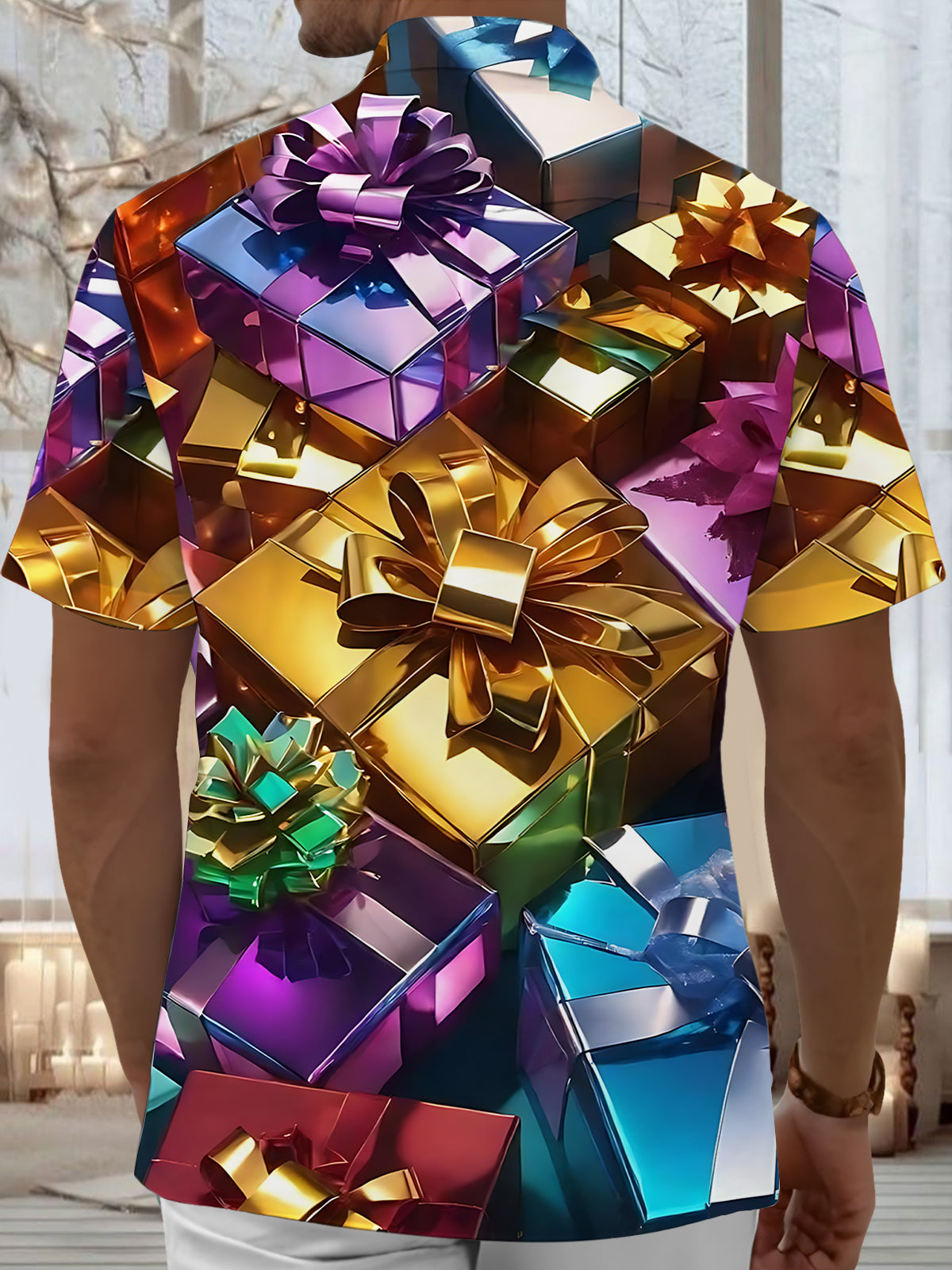 Christmas Gift Print Men's Pocket Short Sleeve Shirts