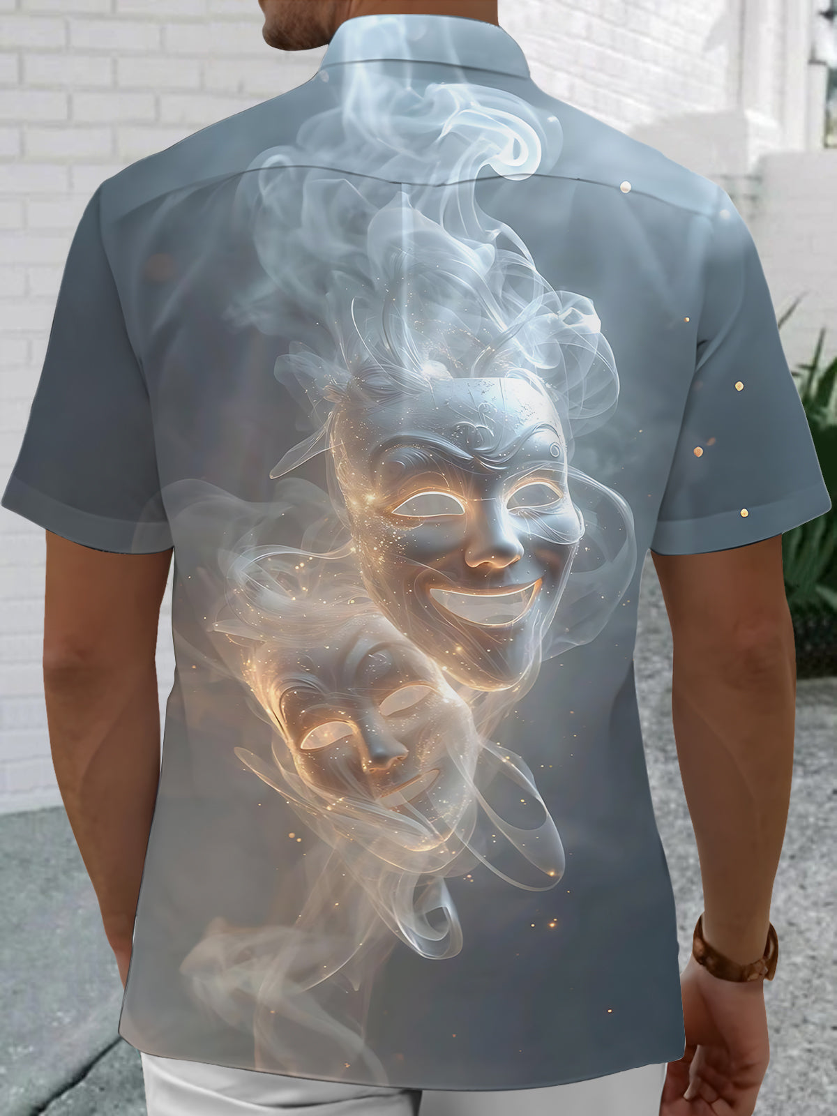 Mask Print Men's Pocket Short Sleeve Shirts