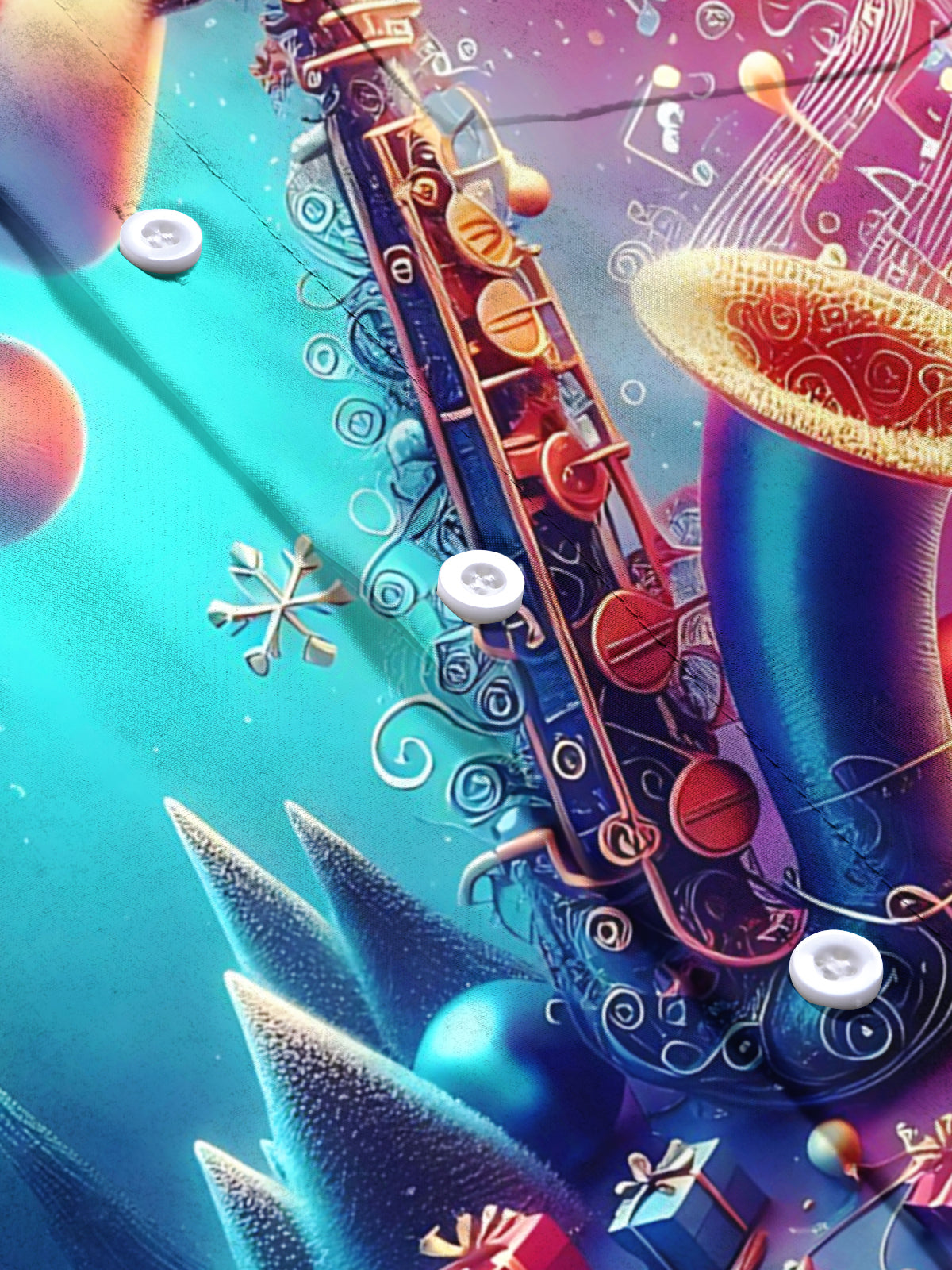 Christmas Saxophone Print Men's Pocket Short Sleeve Shirts