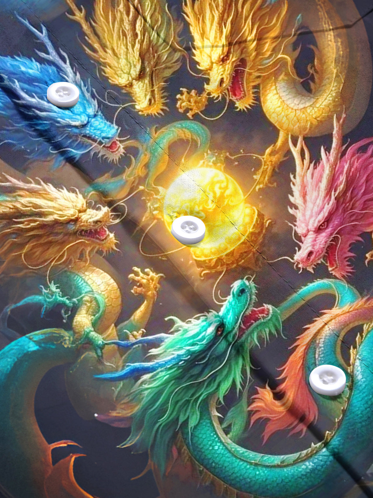 Dragon Print Men's Pocket Long Sleeve Shirts