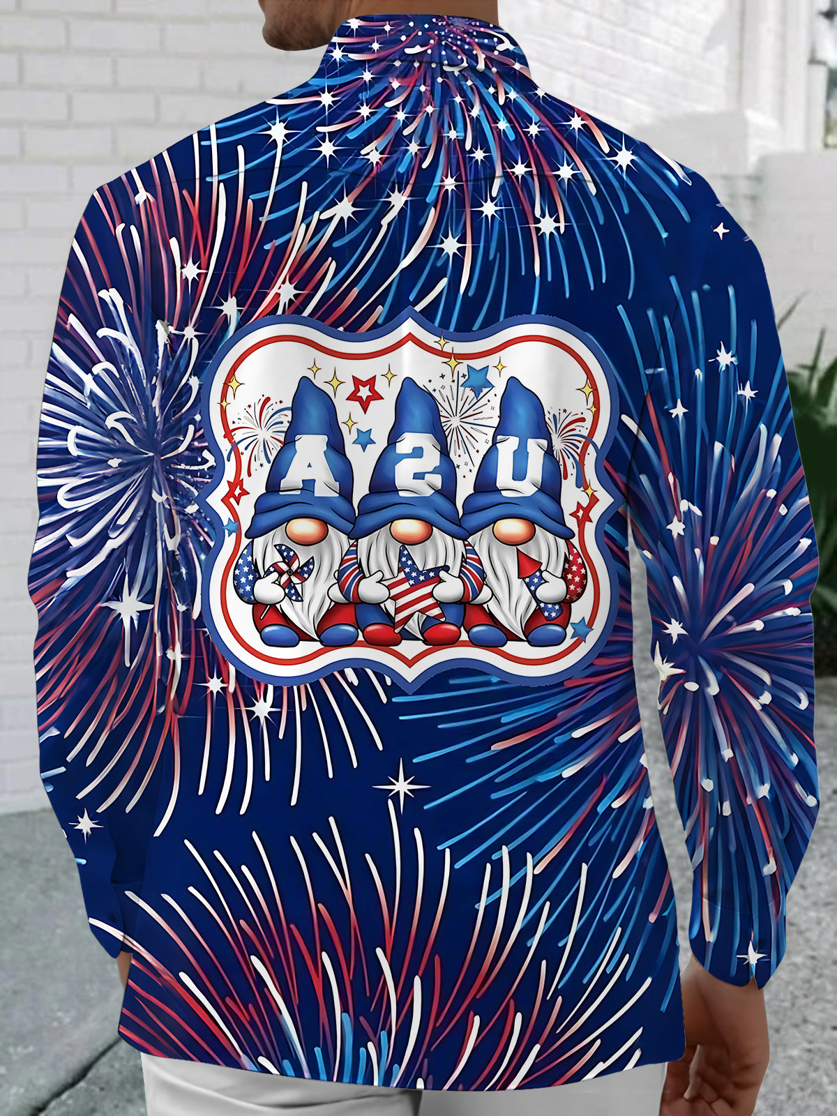 Dwarf Fireworks Print Men's Pocket Long Sleeve Shirts