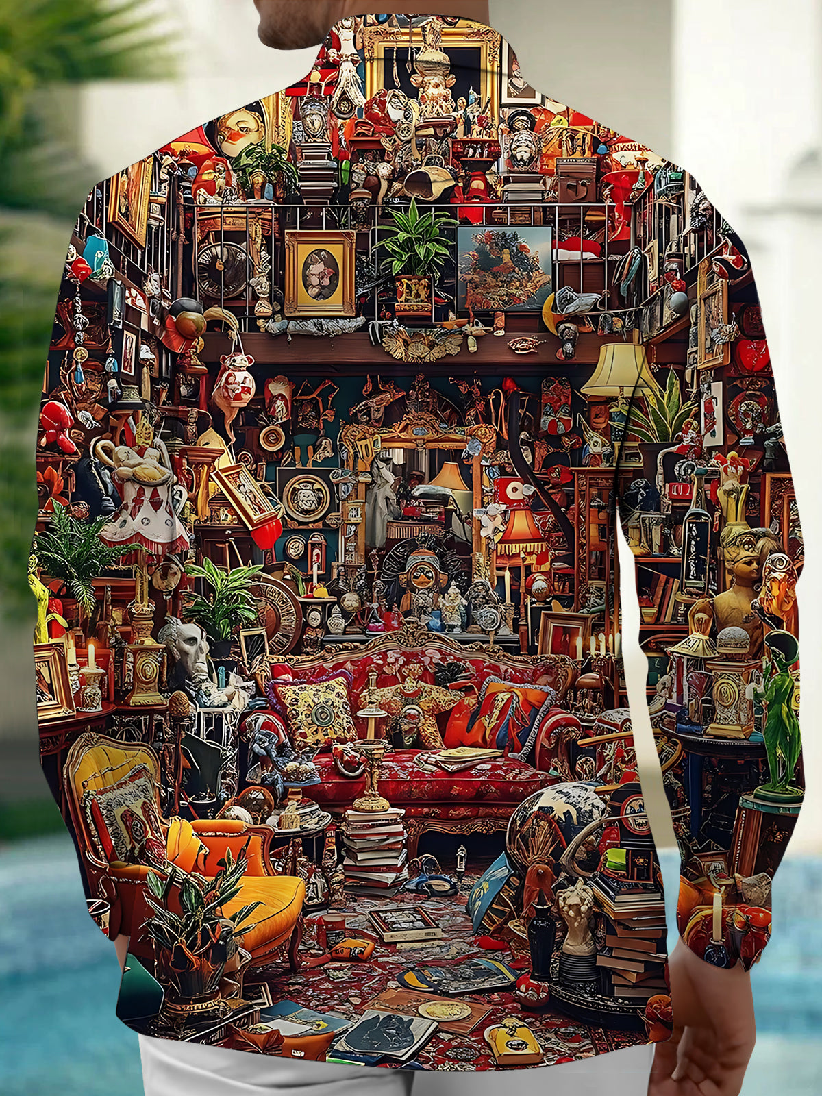 Vintage Art Print Men's Pocket Long Sleeve Shirts