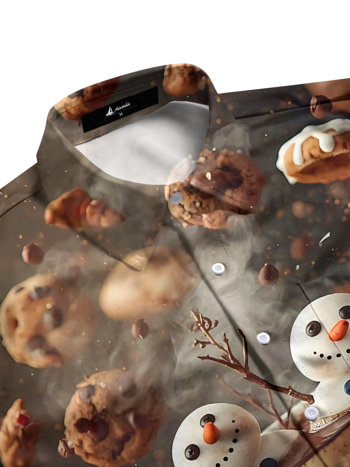 Winter Snowman Cookie Print Men's Pocket Short Sleeve Shirts