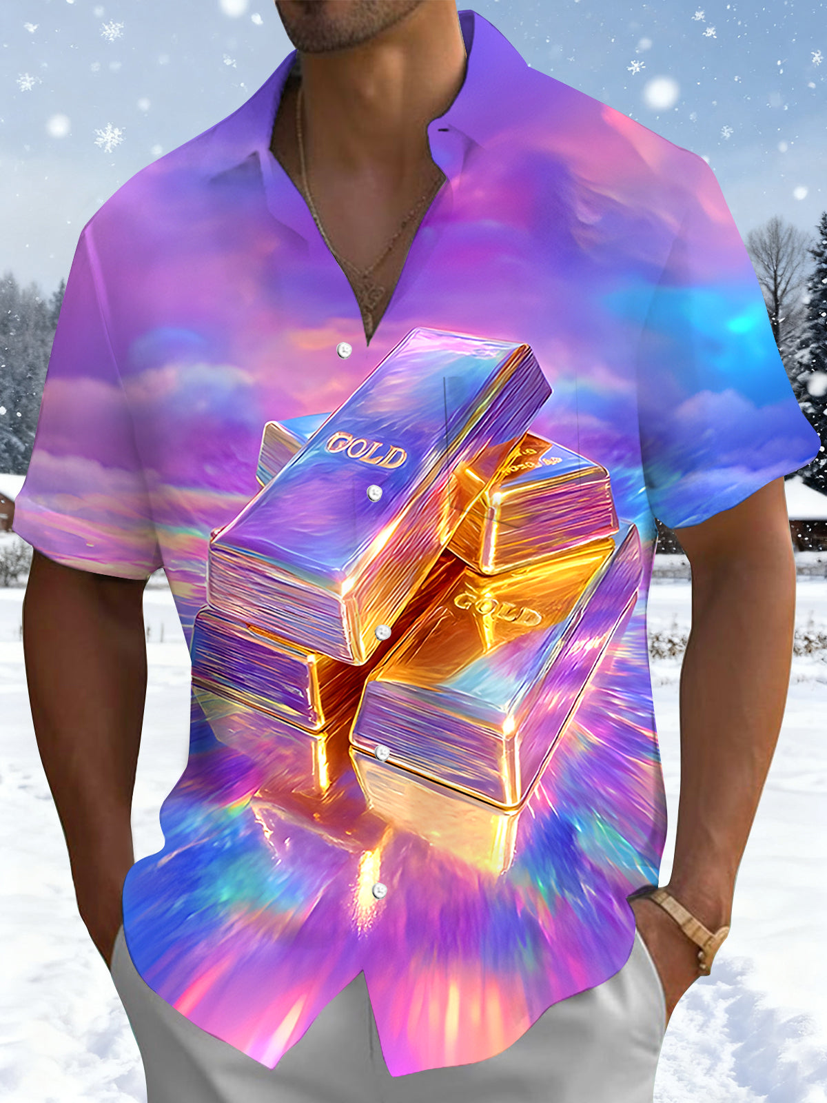 Tie Dye Gold Men's Pocket Short Sleeve Shirts