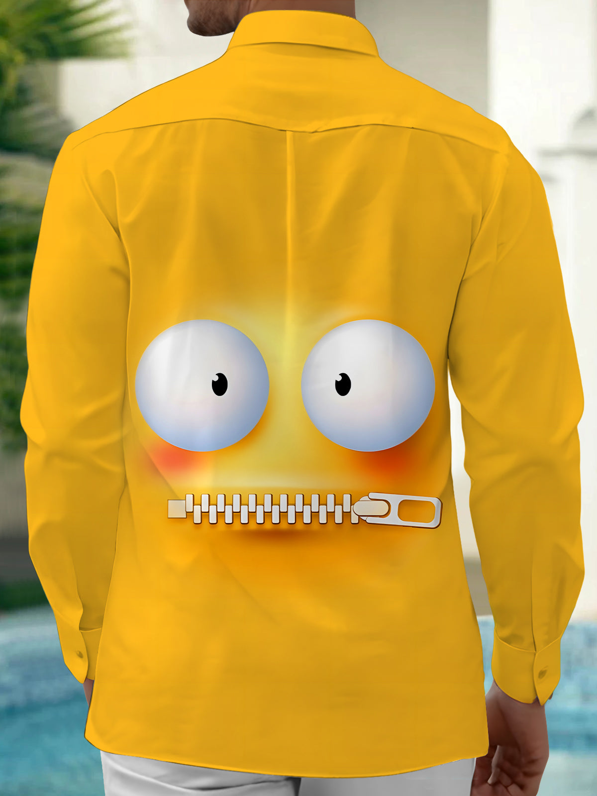 Funny Zipper Shut-up Expression Men's Pocket Long Sleeve Shirts