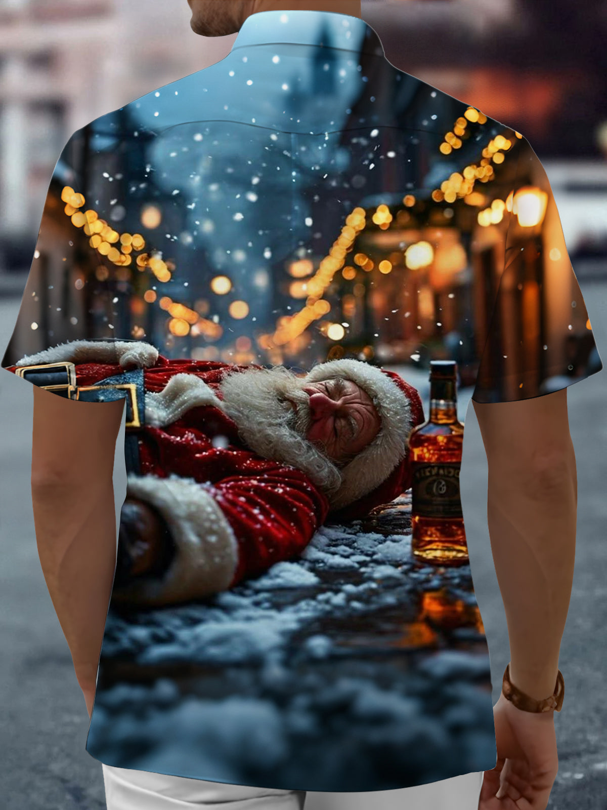 Christmas Santa Claus Print Men's Pocket Short Sleeve Shirts