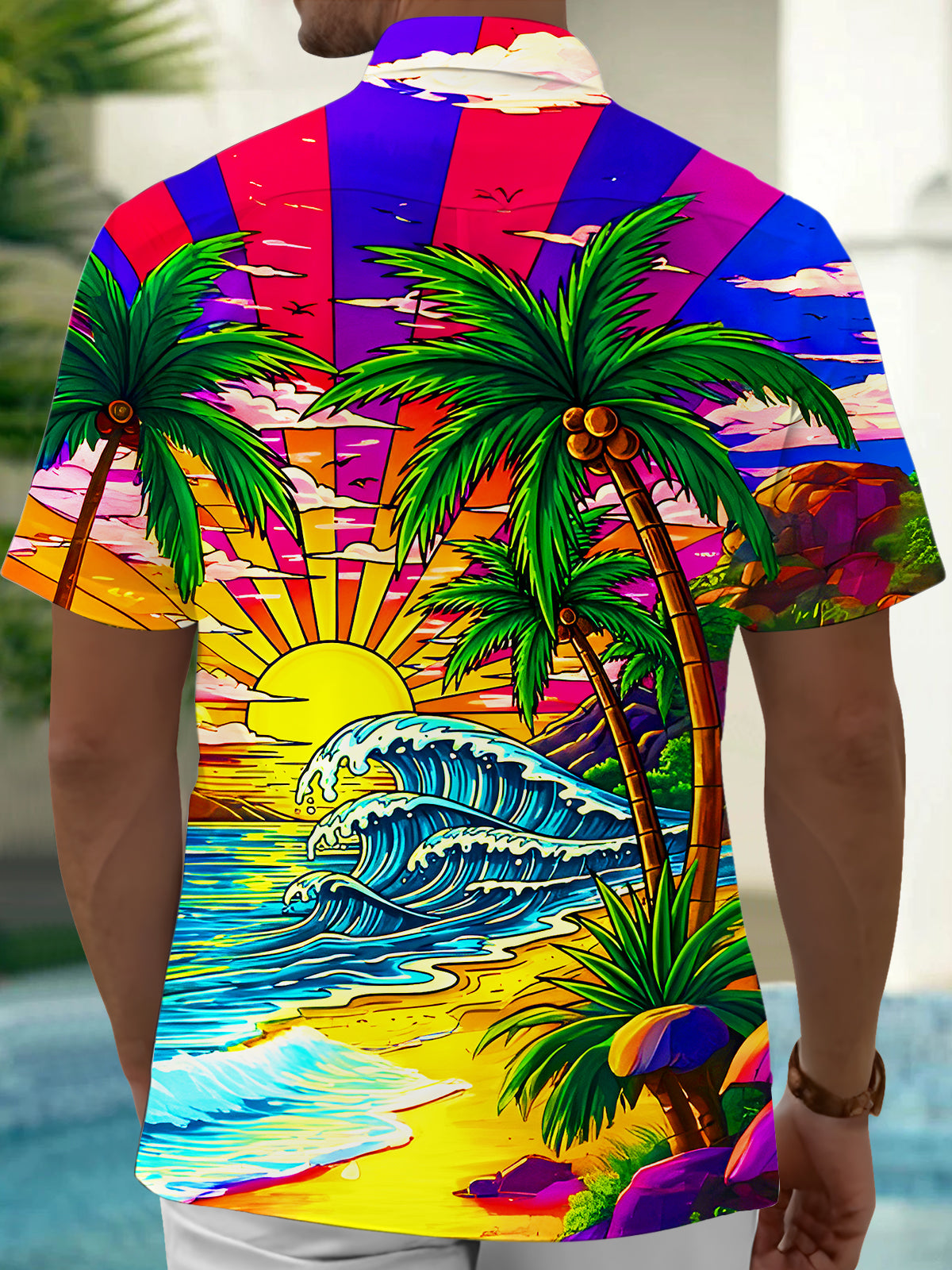 Hawaiian Coconut Trees Sunshine Beach Men's Pocket Short Sleeve Shirts