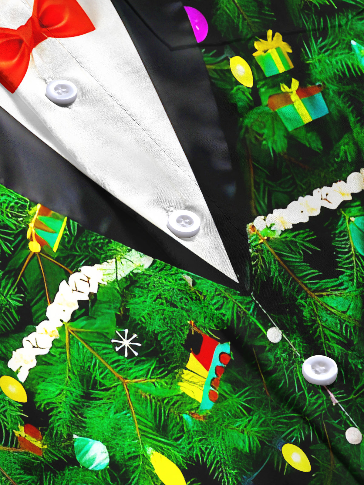 Fun Christmas Tree Lights Bows Xmas Men's Pocket Long Sleeve Shirts