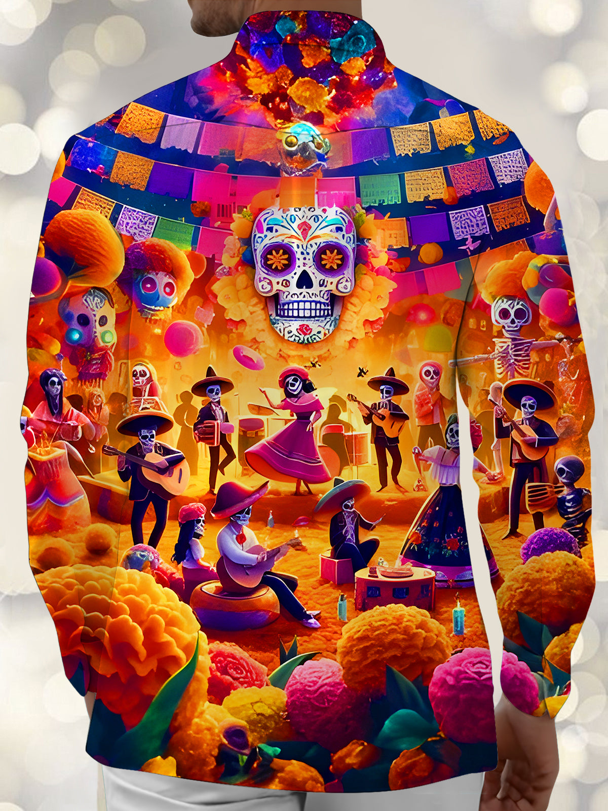 Fun Skull Carnival Concert Men's Pocket Long Sleeve Shirts