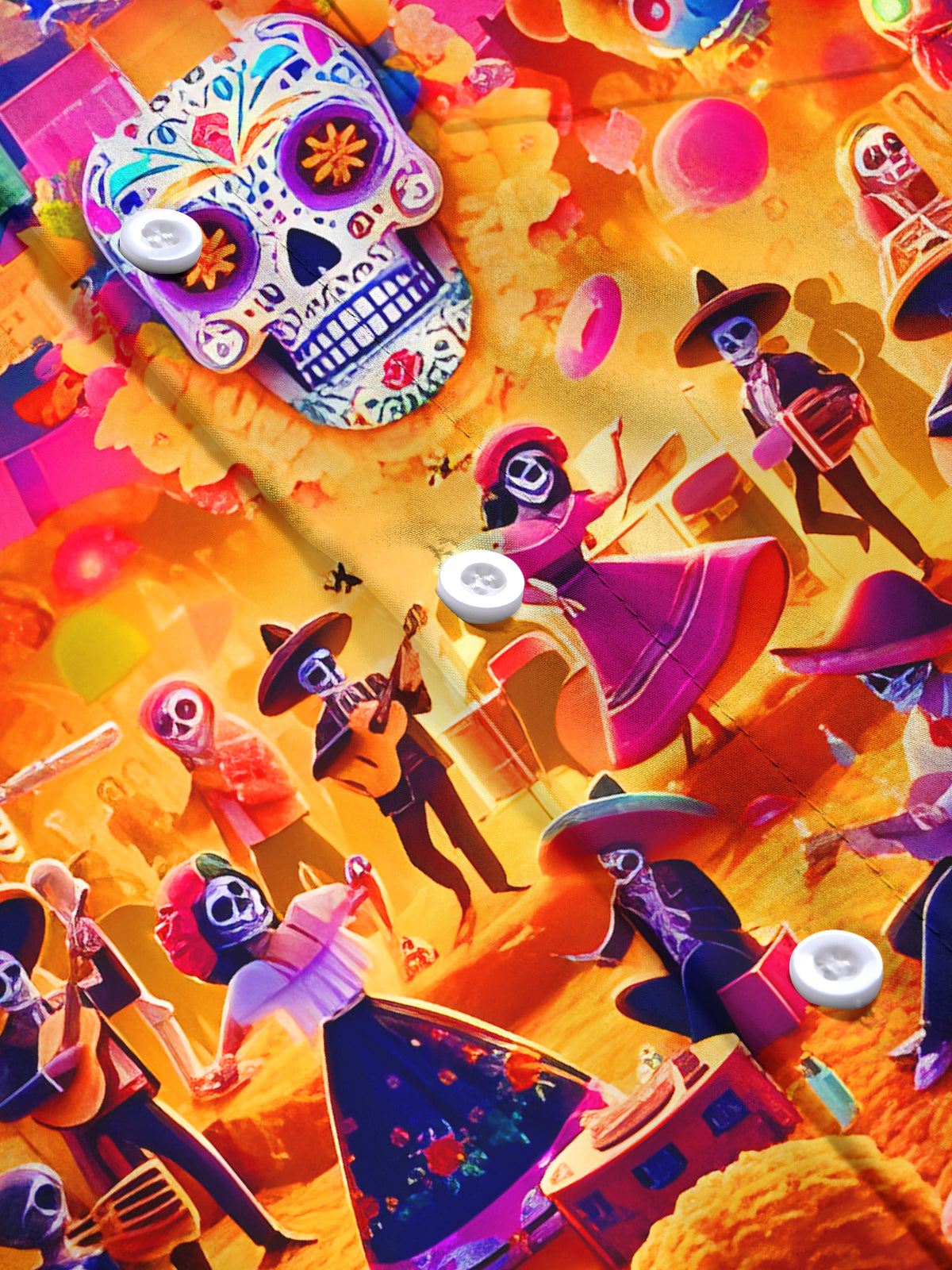 Fun Skull Carnival Concert Men's Pocket Long Sleeve Shirts