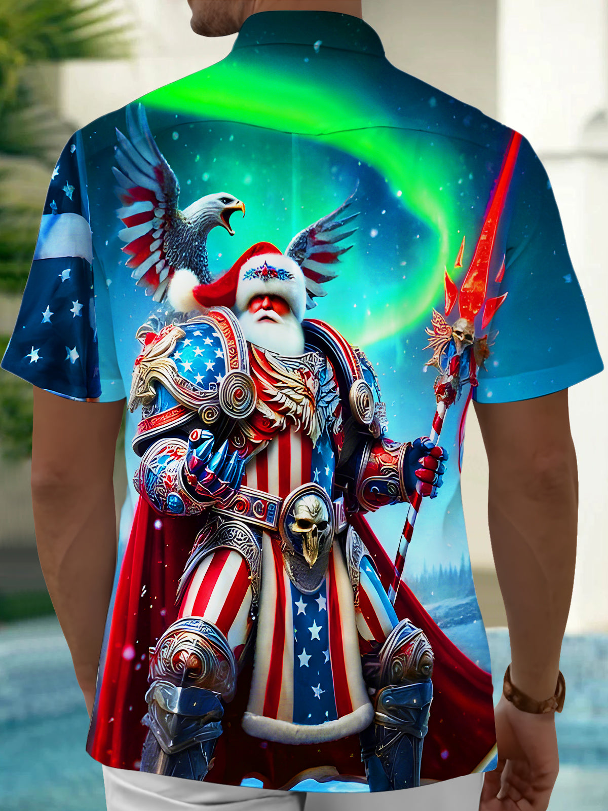 Fun Santa Claus General Eagle Aurora Xmas Men's Pocket Short Sleeve Shirts