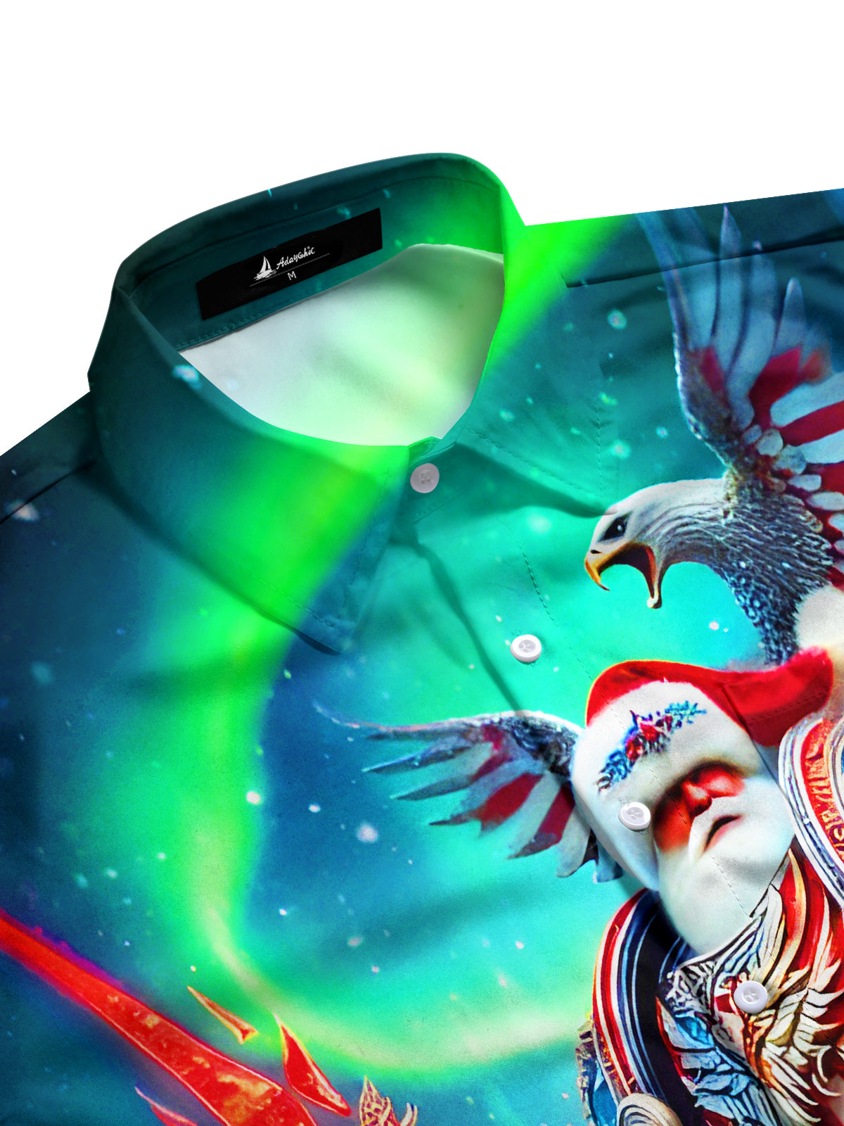 Fun Santa Claus General Eagle Aurora Xmas Men's Pocket Short Sleeve Shirts