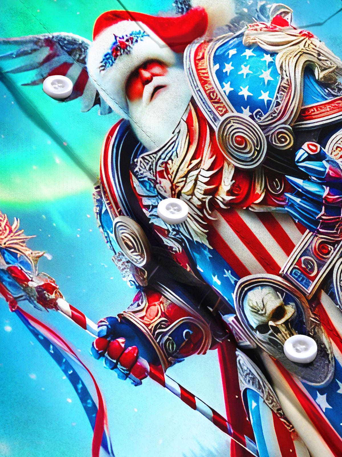 Fun Santa Claus General Eagle Aurora Xmas Men's Pocket Short Sleeve Shirts