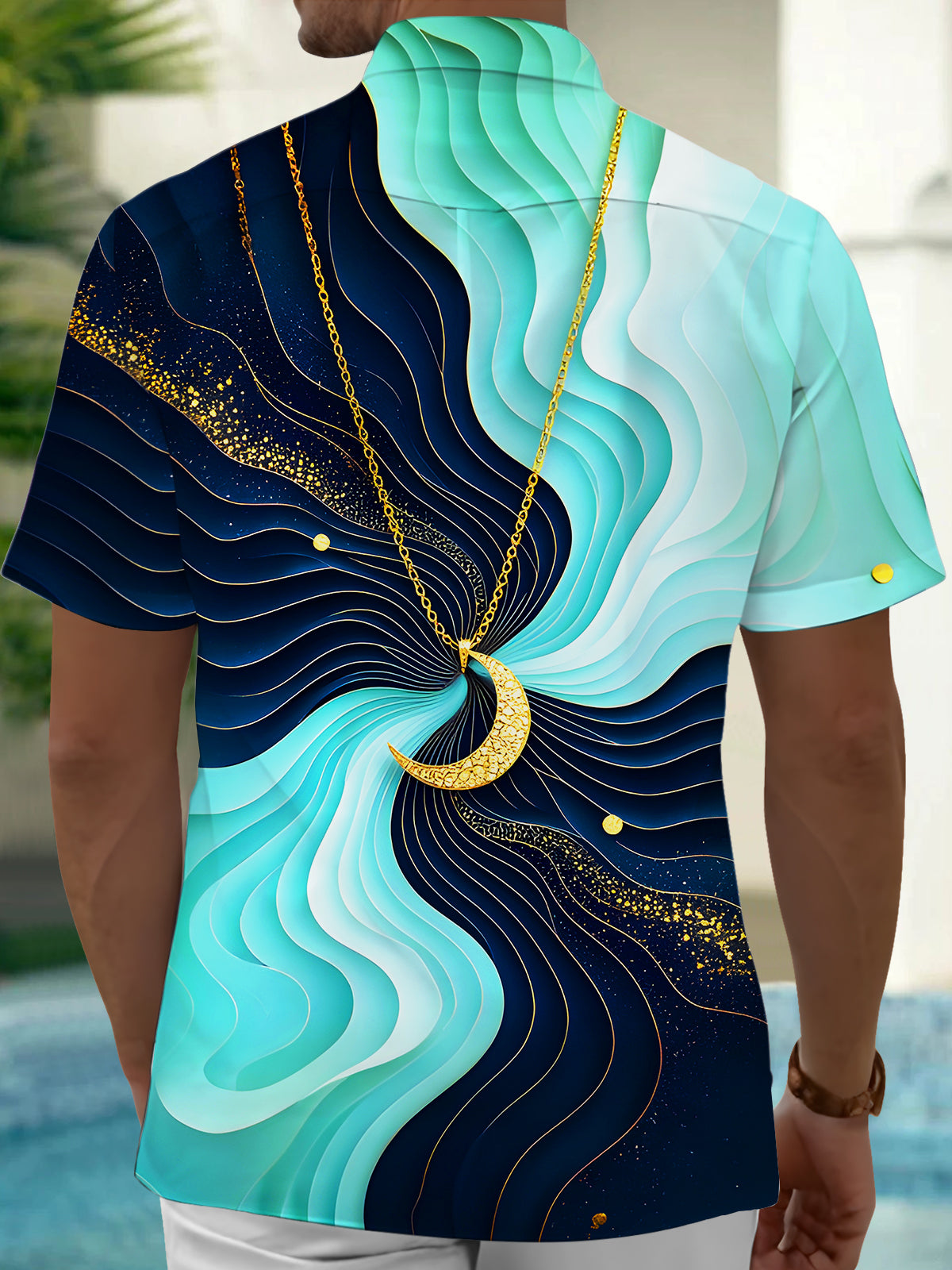 Art Gilded Star Moon Men's Pocket Short Sleeve Shirts