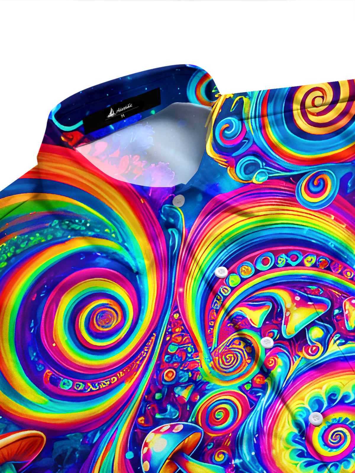 Psychedelic Mushroom Rainbow Swirls Men's Pocket Long Sleeve Shirts