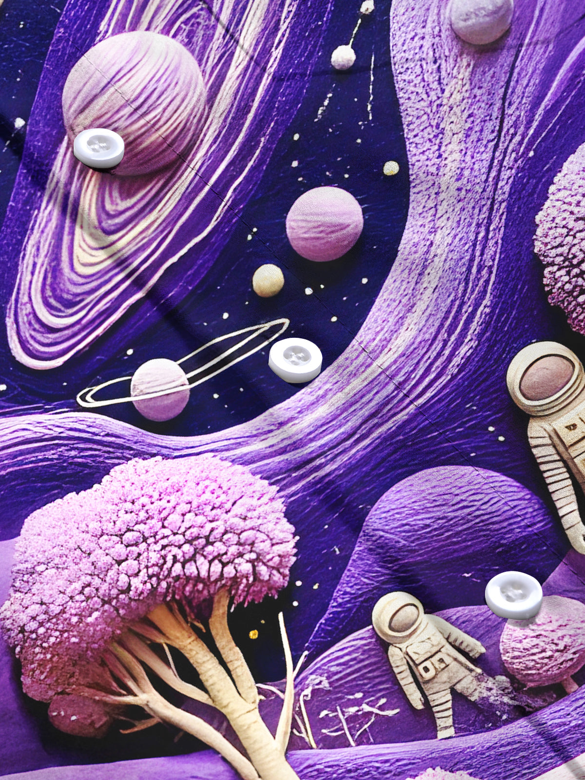 Dreamy Interstellar Space Astronaut Flower Tree Men's Pocket Long Sleeve Shirts