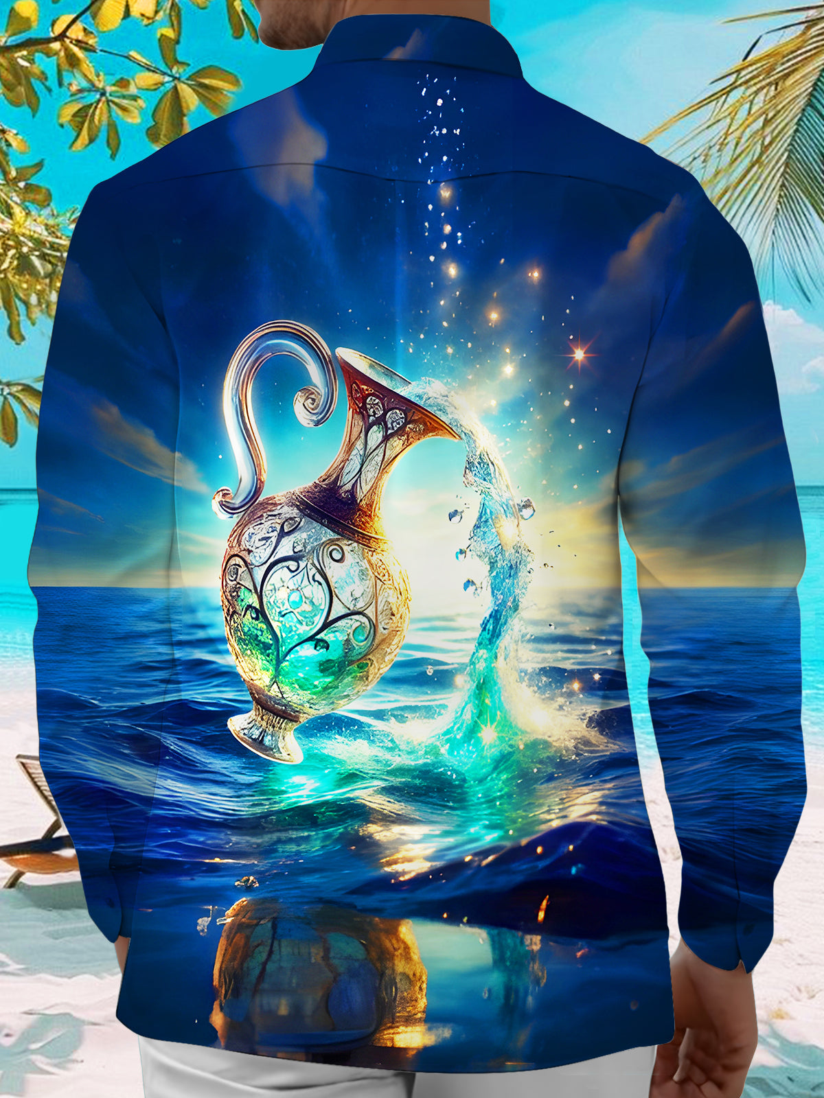 Psychedelic Magic Flowing Water Source Men's Pocket Long Sleeve Shirts