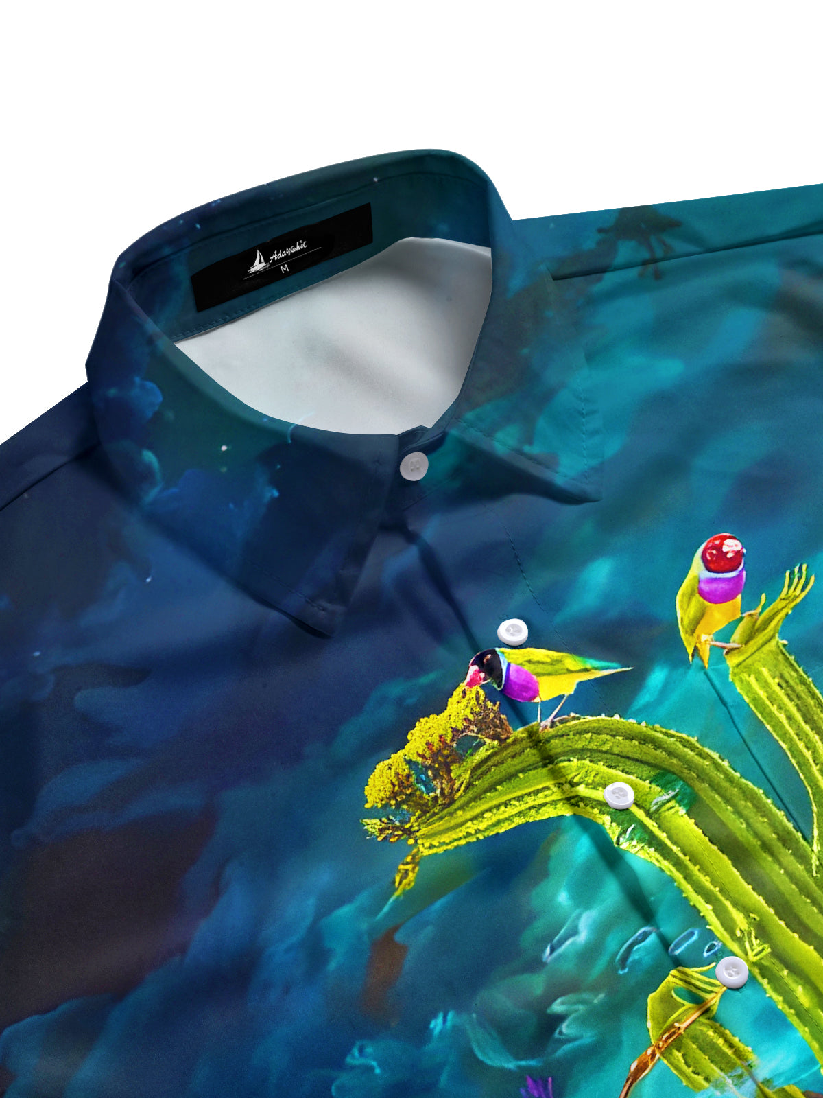 Fun Fantasy Cactus Birds Men's Pocket Long Sleeve Shirts