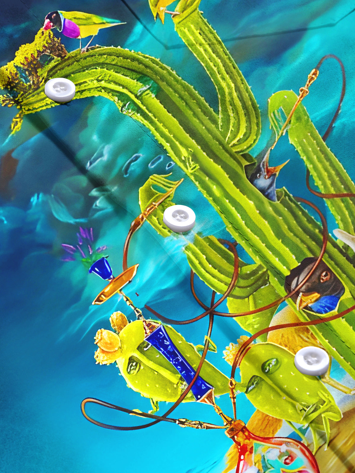 Fun Fantasy Cactus Birds Men's Pocket Long Sleeve Shirts