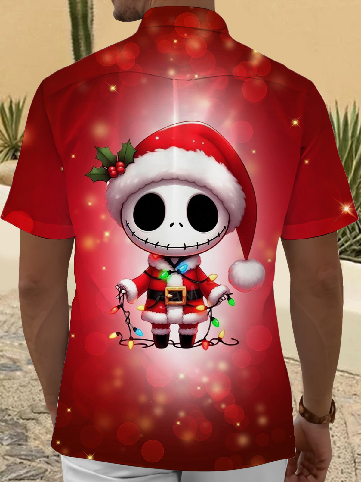 Christmas Print Men's Pocket Short Sleeve Shirts