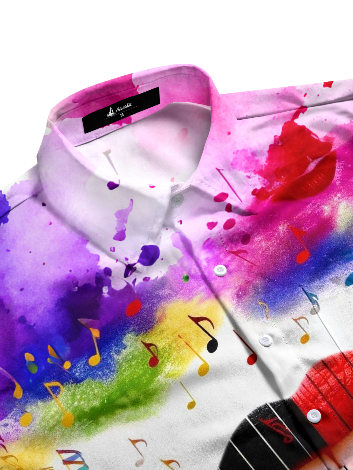 Lip Piano Note Gradient Print Men's Pocket Short Sleeve Shirts