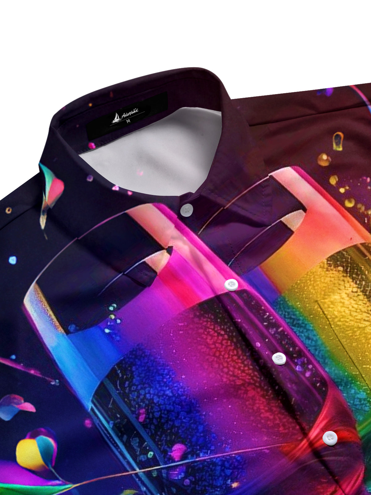 Christmas Champagne Glass Print Men's Pocket Long Sleeve Shirts