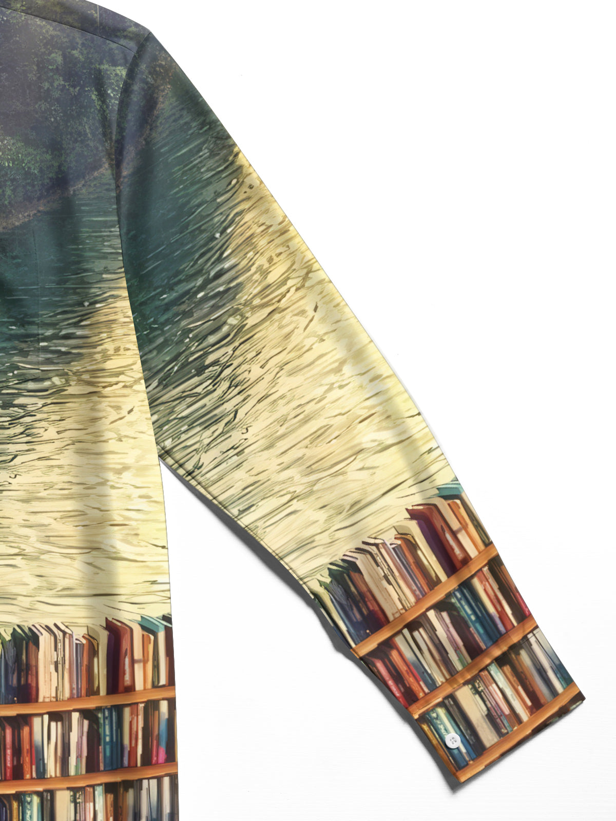 Bookshelf Canal Print Men's Pocket Long Sleeve Shirts