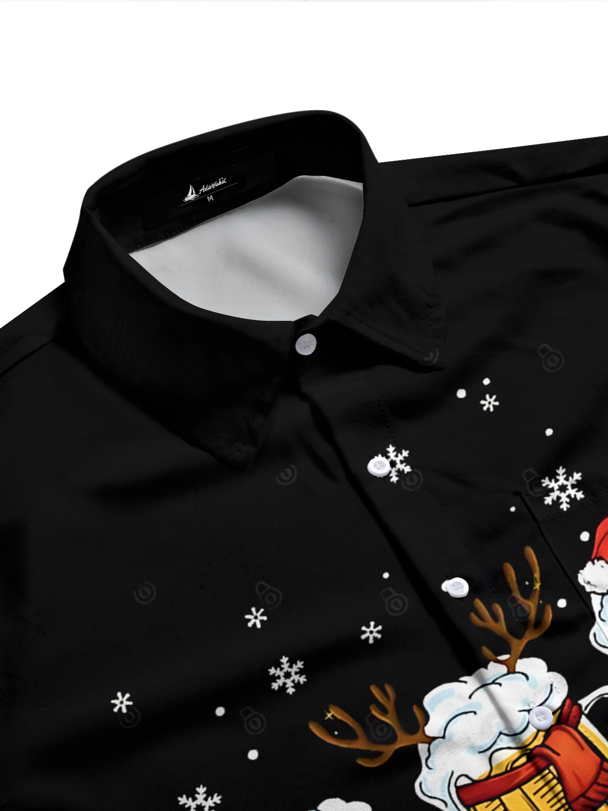 Christmas Beer Snowflake Print Men's Pocket Long Sleeve Shirts