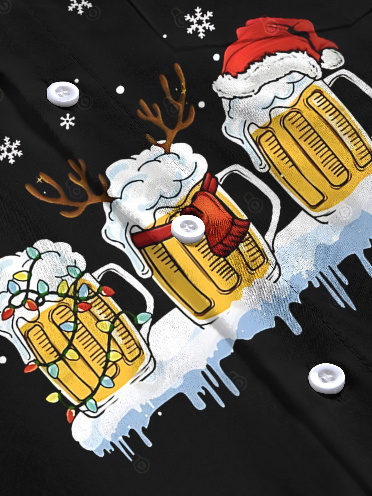 Christmas Beer Snowflake Print Men's Pocket Long Sleeve Shirts