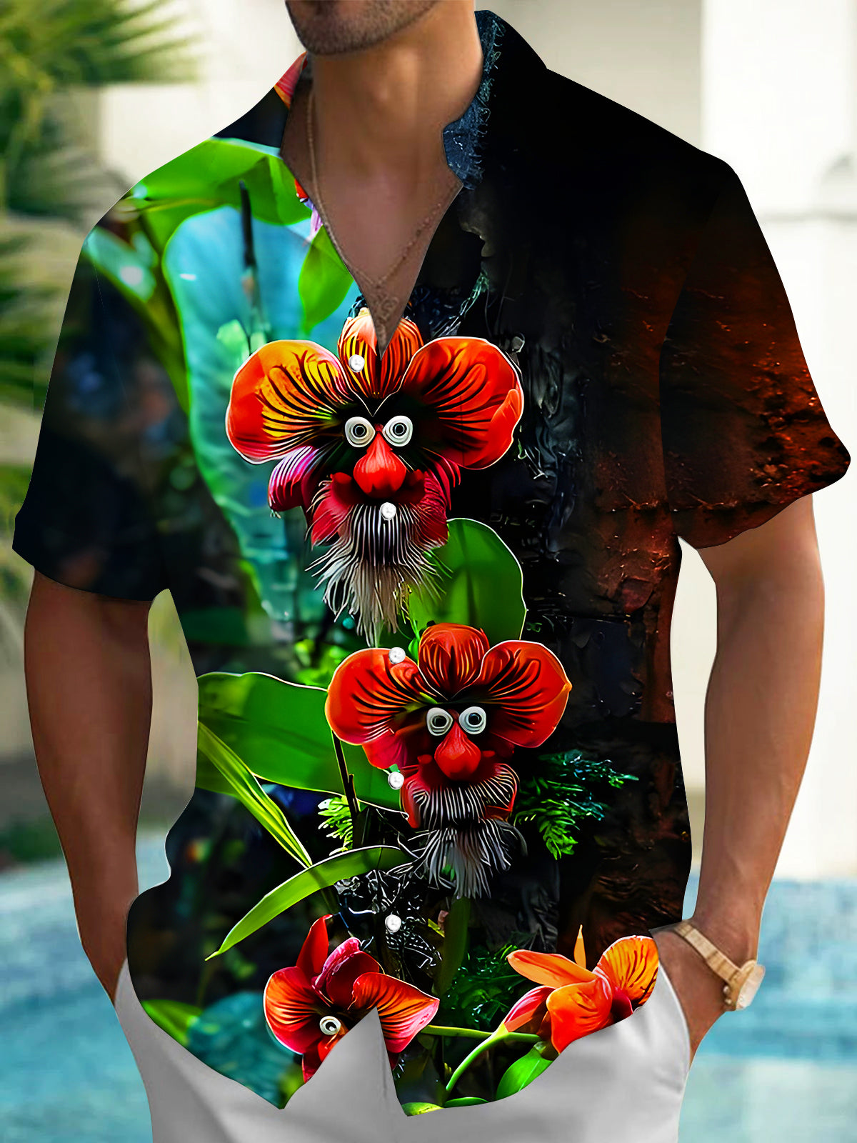 Funny Floral Men's Pocket Short Sleeve Shirts