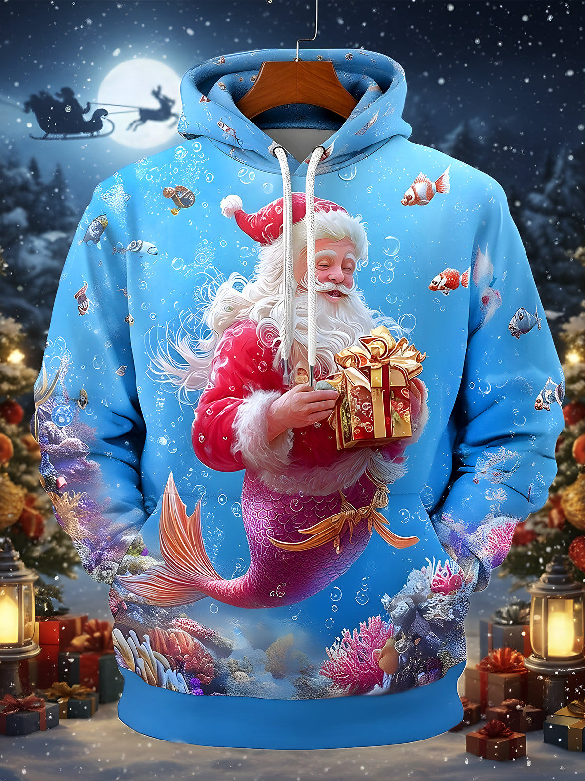 Santa Claus Men's Long Sleeve Pocket Hoodies