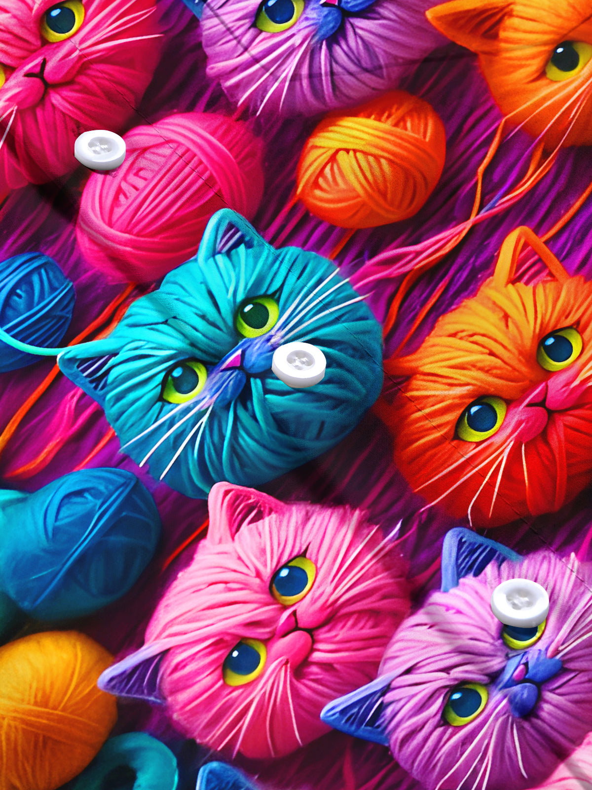 Fun Yarn Ball Cat Men's Pocket Short Sleeve Cuban Collar Shirts