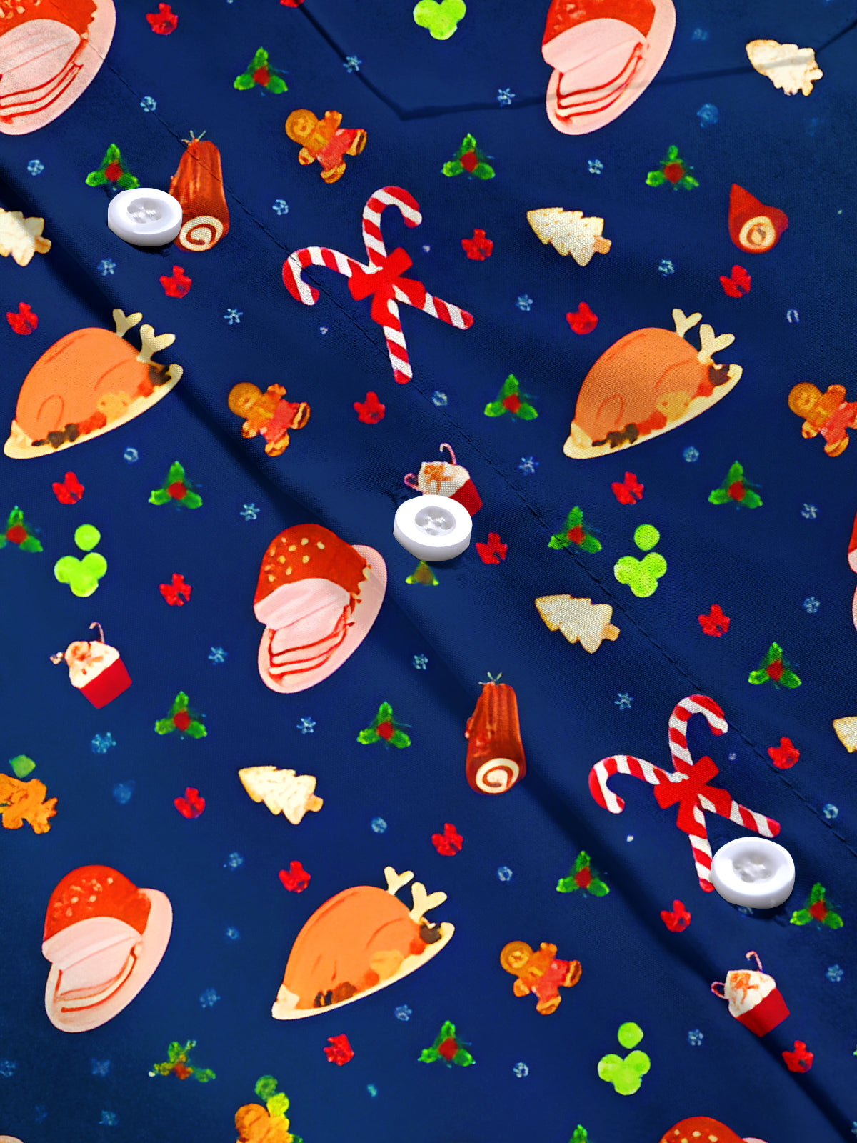 Fun Christmas Turkey Gingerbread Man Xmas Men's Pocket Long Sleeve Shirts