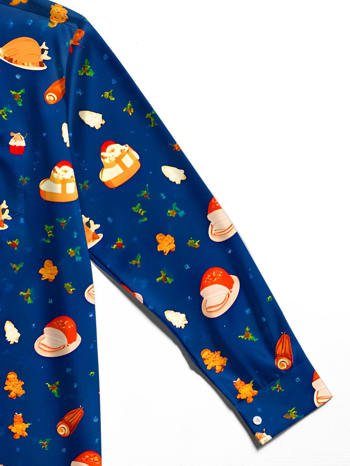 Fun Christmas Turkey Gingerbread Man Xmas Men's Pocket Long Sleeve Shirts