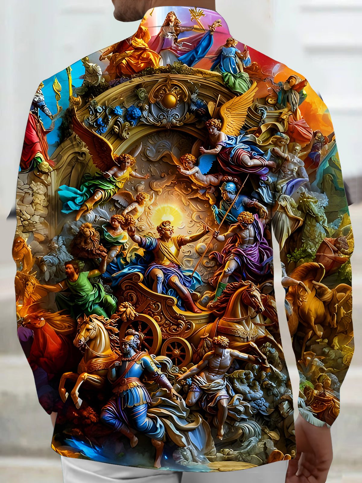 Retro Colorful Art Relief Men's Pocket Long Sleeve Shirts