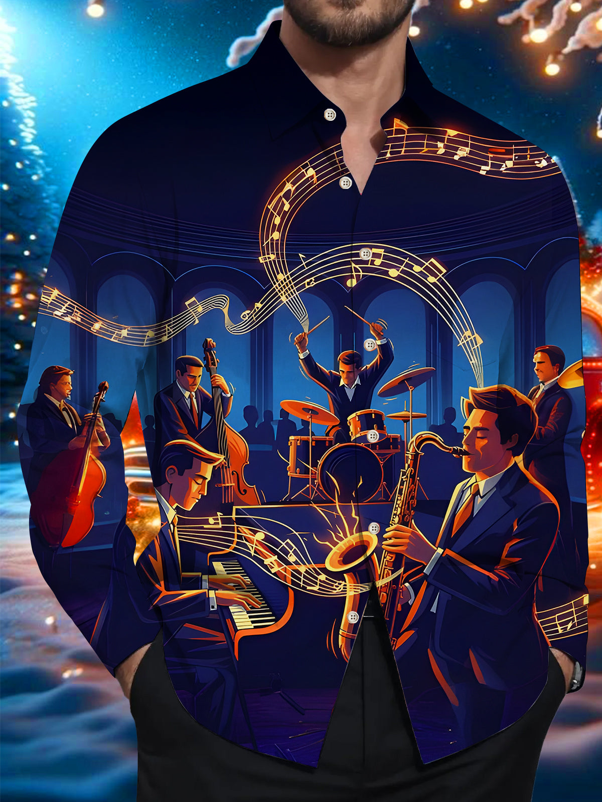 Music Instrument Note Concert Men's Pocket Long Sleeve Shirts