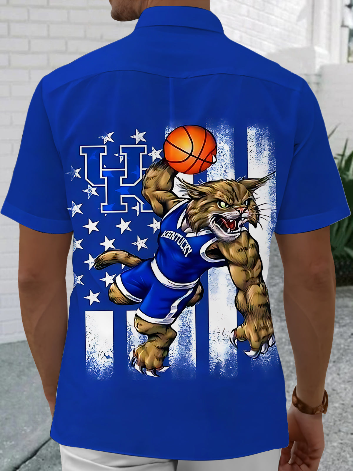 Wildcat Basketball Print Men's Pocket Short Sleeve Shirts
