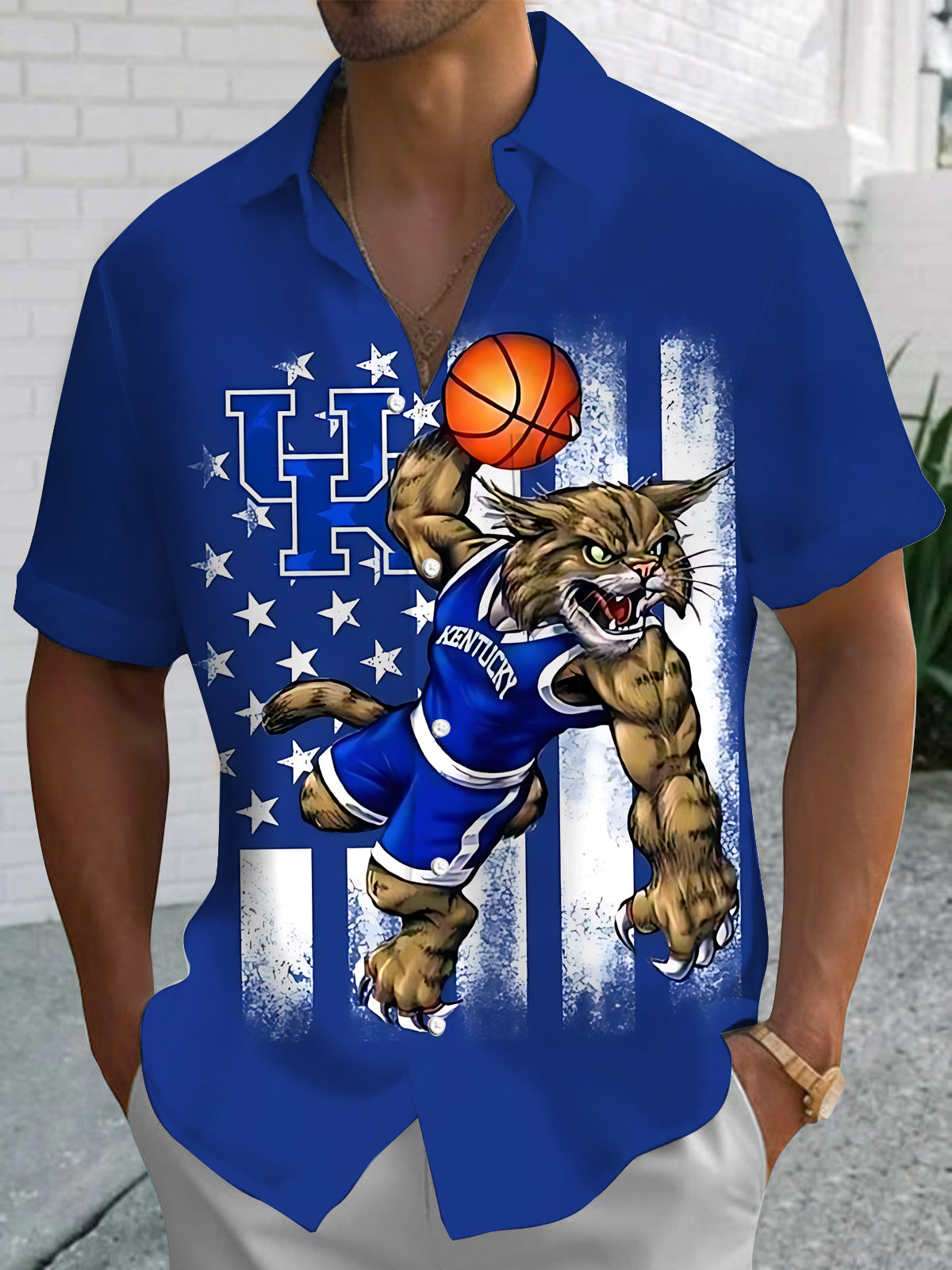 Wildcat Basketball Print Men's Pocket Short Sleeve Shirts