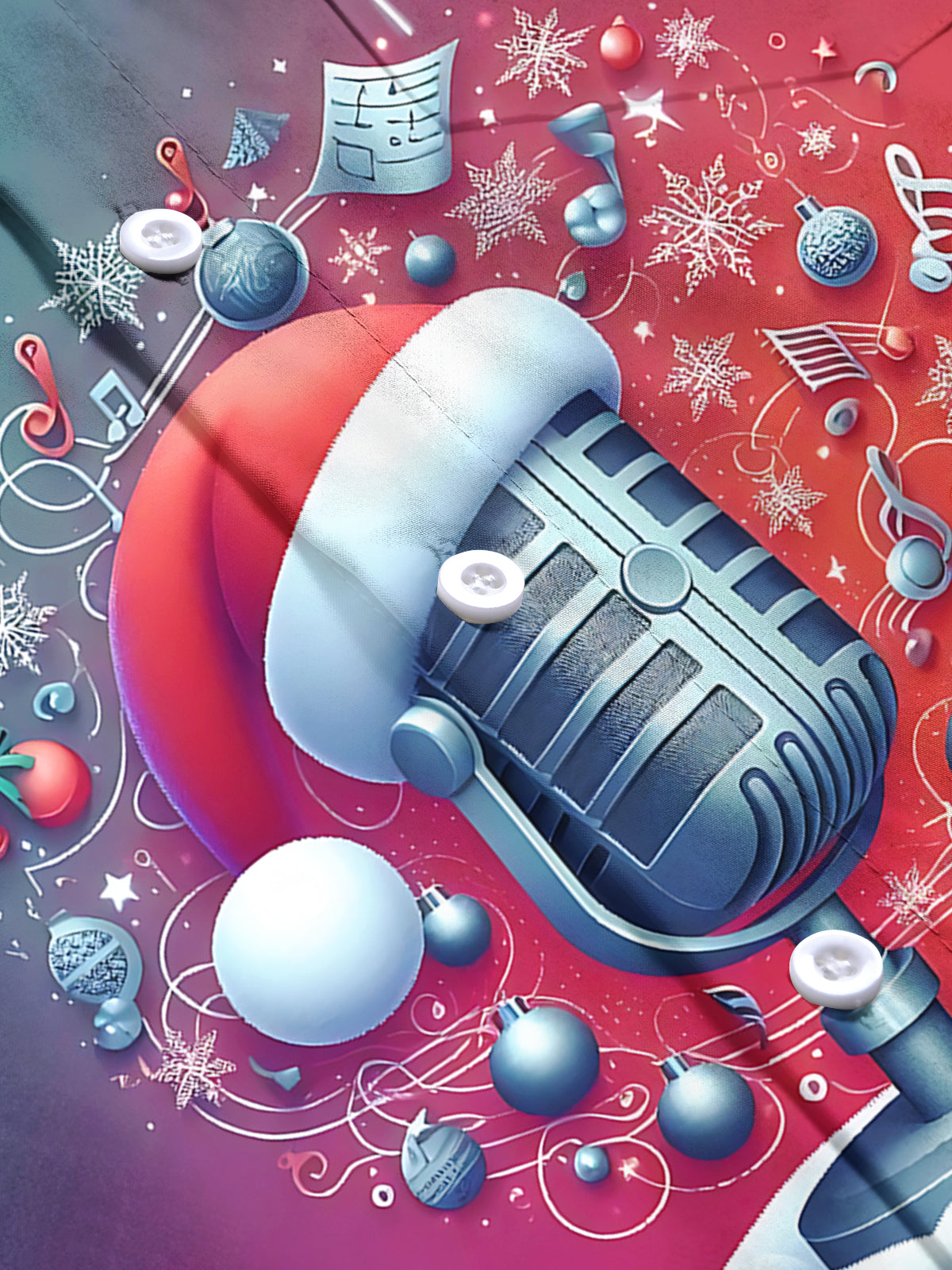 Christmas Microphone Print Men's Pocket Short Sleeve Shirts