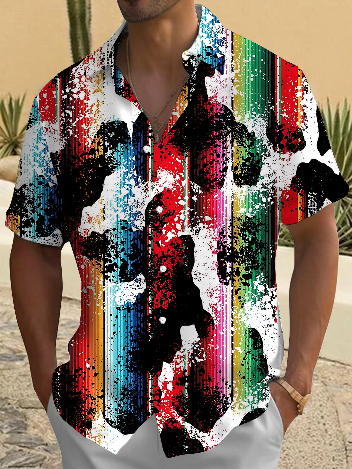 Gradient Print Men's Pocket Short Sleeve Shirts