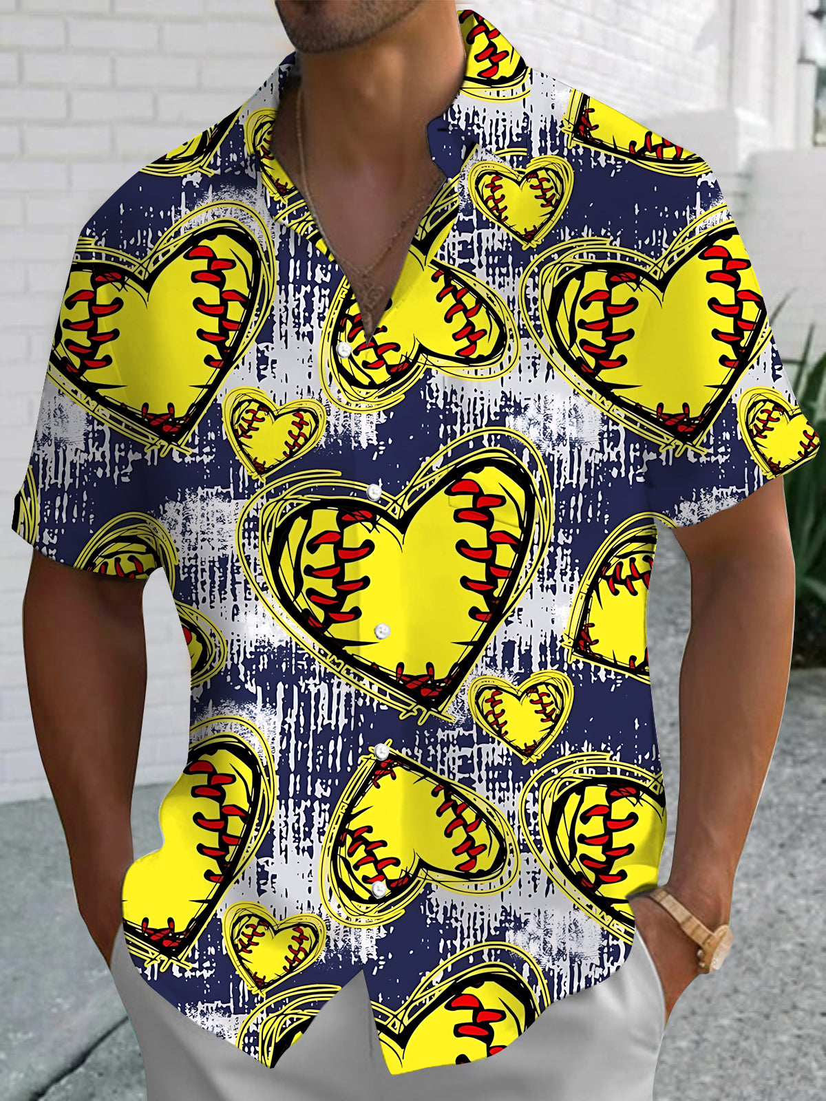 Softball Print Men's Pocket Short Sleeve Shirts