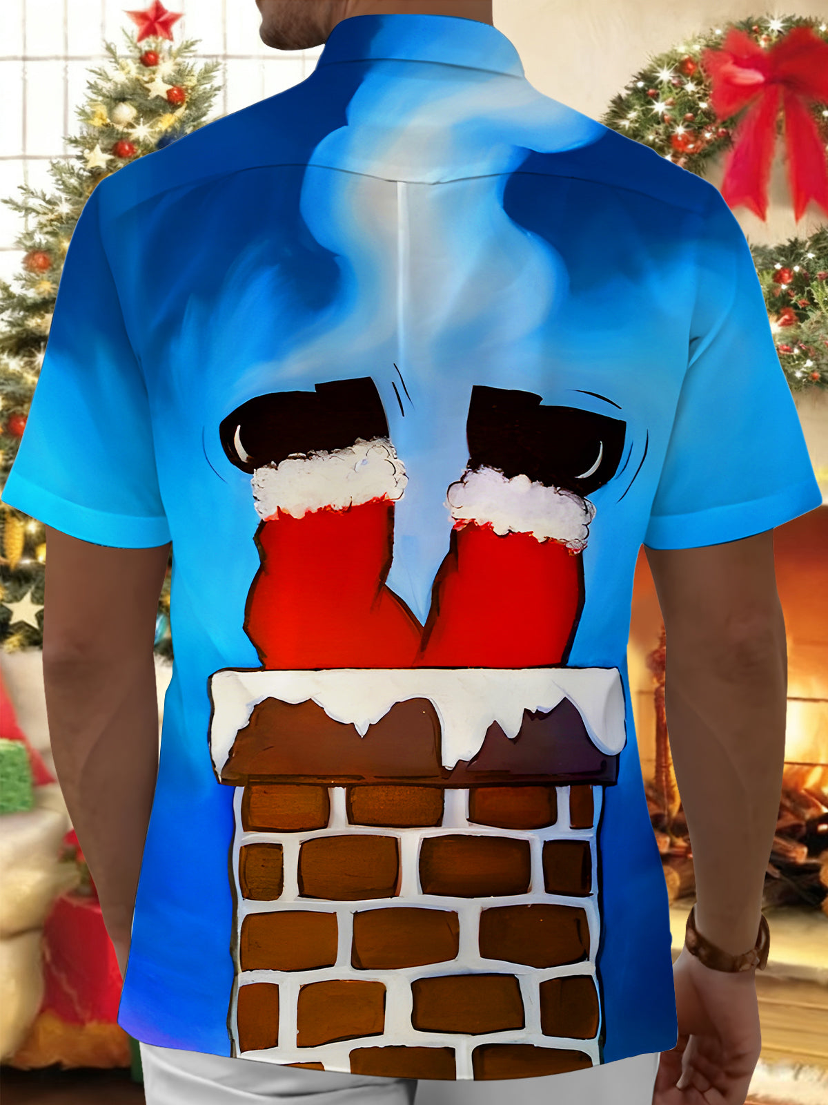 Fun Christmas Chimney Xmas Men's Pocket Short Sleeve Shirts