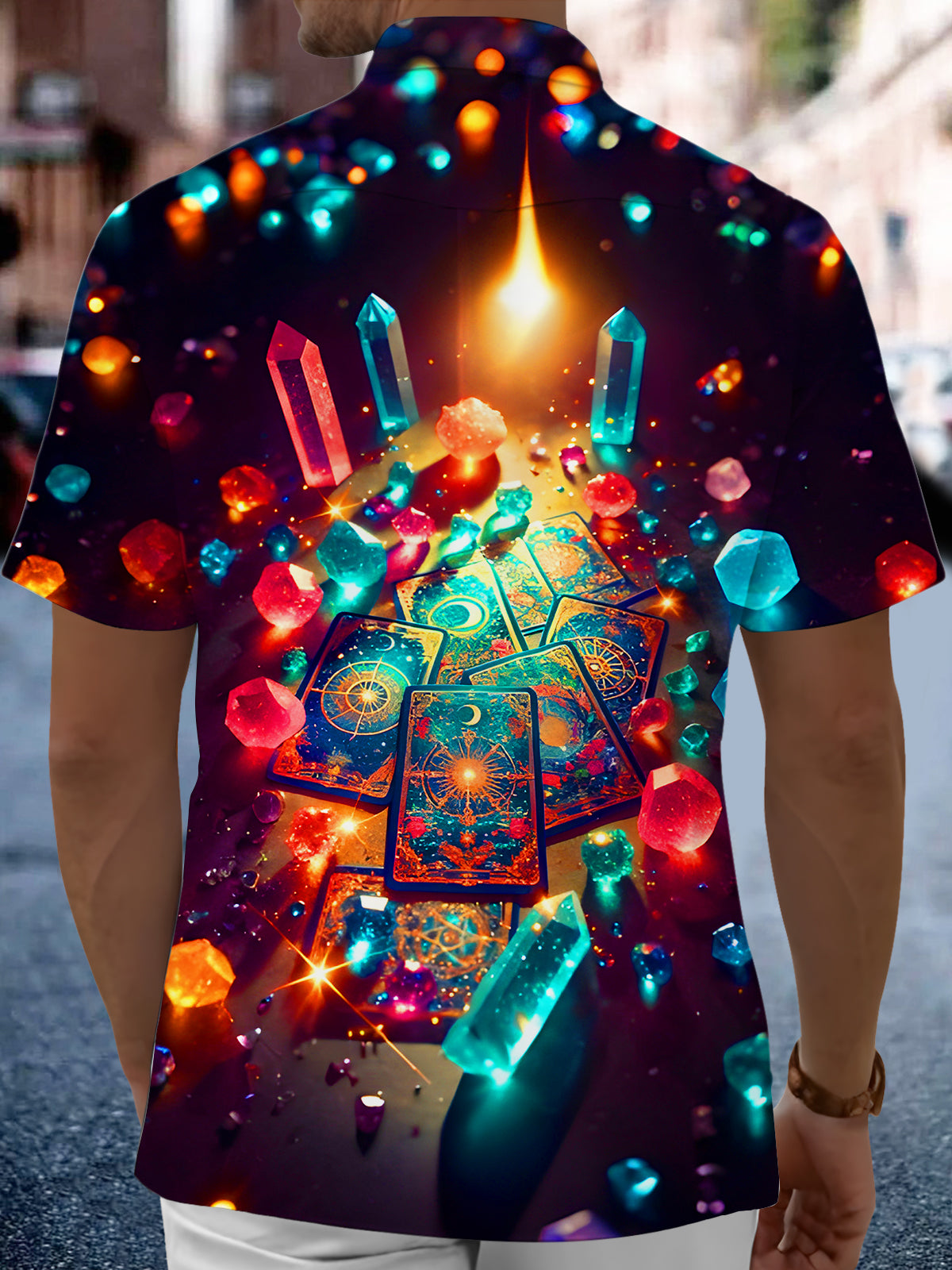 Psychedelic Tarot Card Energy Crystal Men's Pocket Short Sleeve Shirts