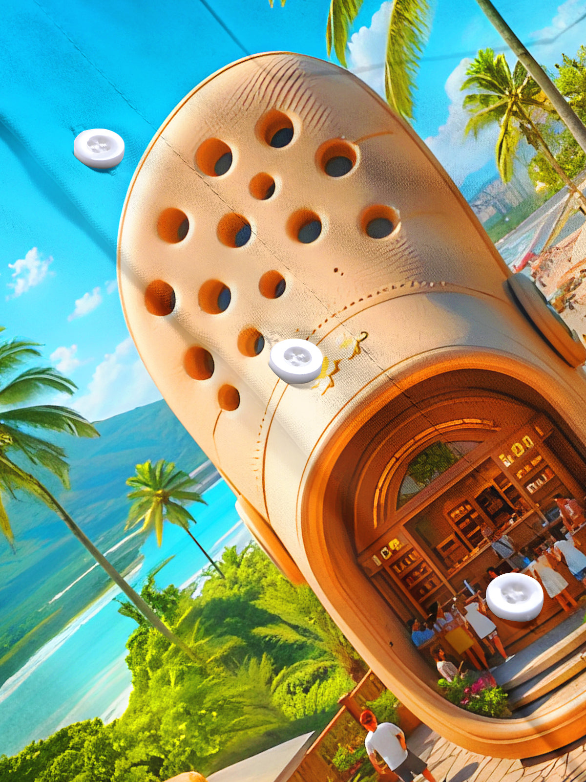 Fun Hawaiian Coconut Tree Clogs Men's Pocket Short Sleeve Shirts