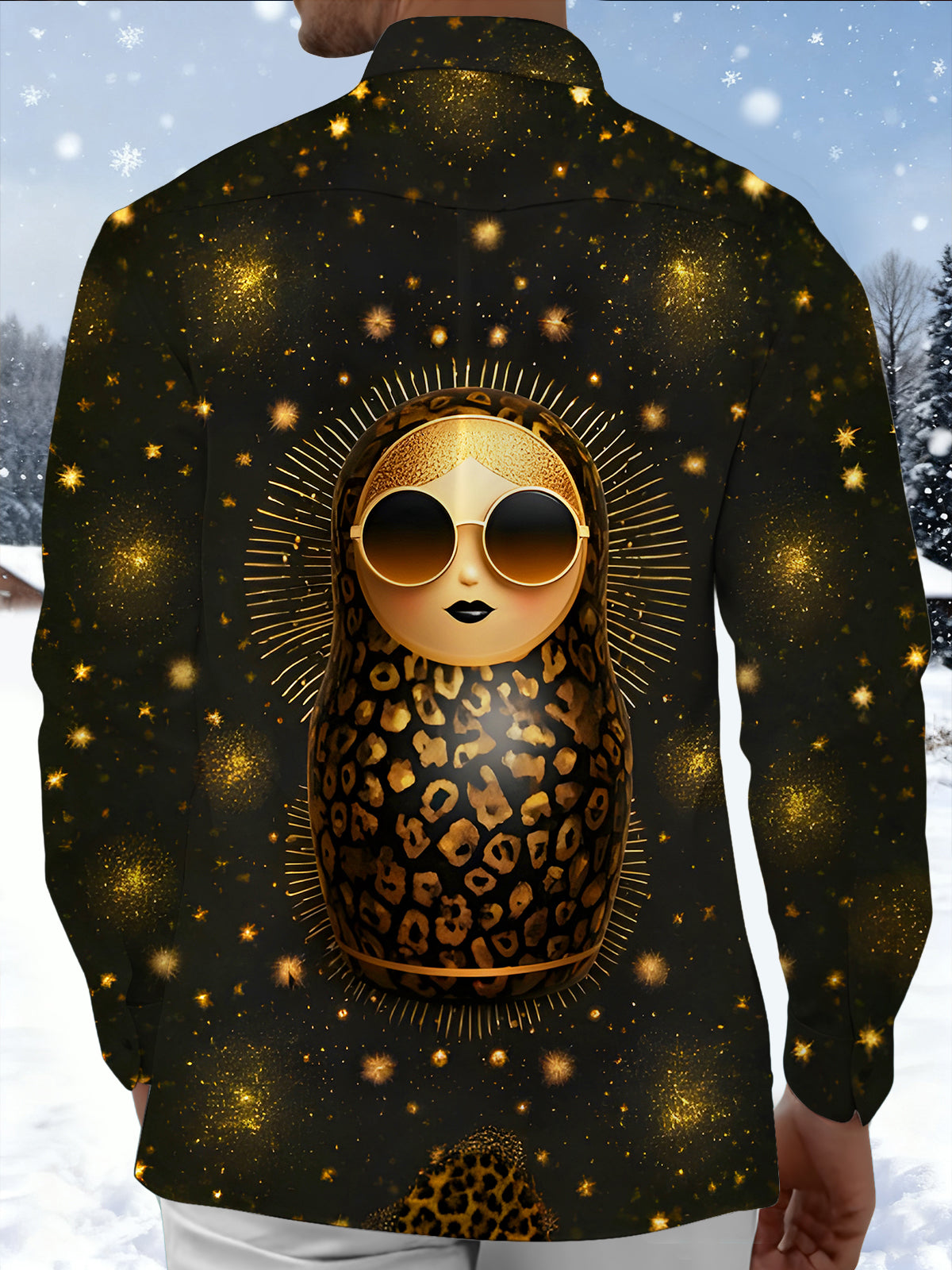 Dark Gold Russian Nesting Dolls Men's Pocket Long Sleeve Shirts