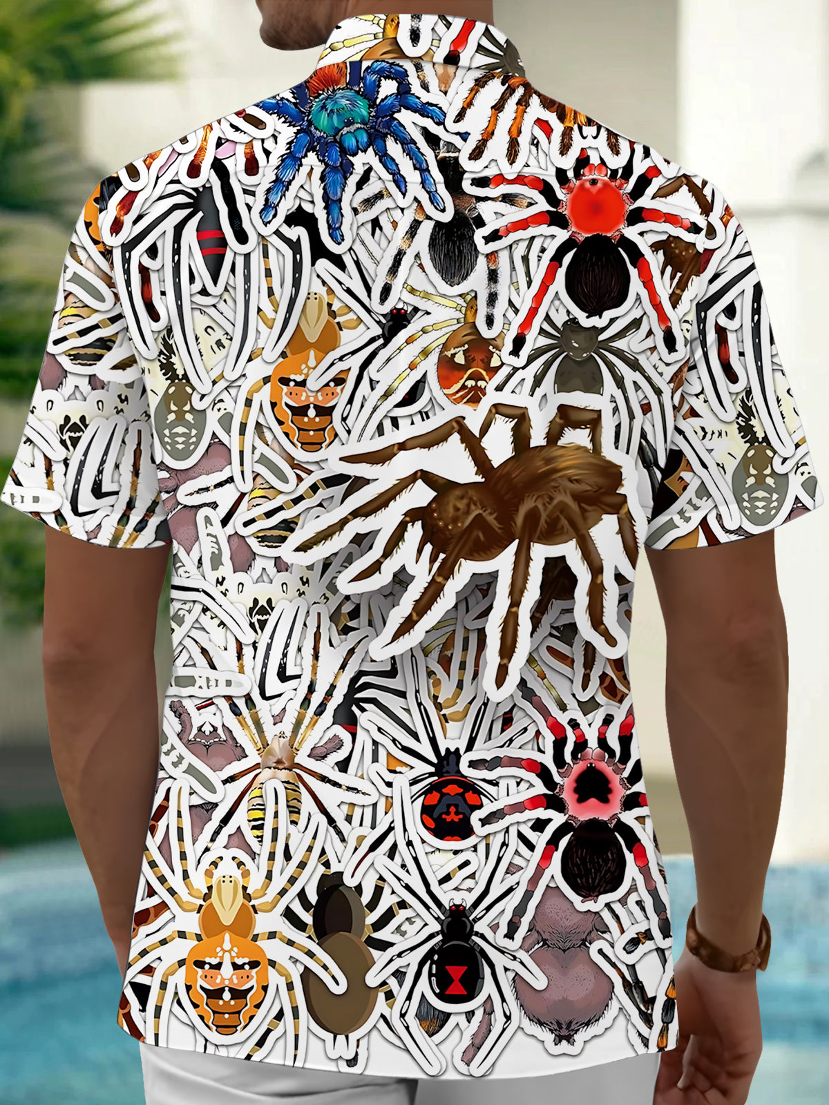 Spider Print Men's Pocket Short Sleeve Shirts