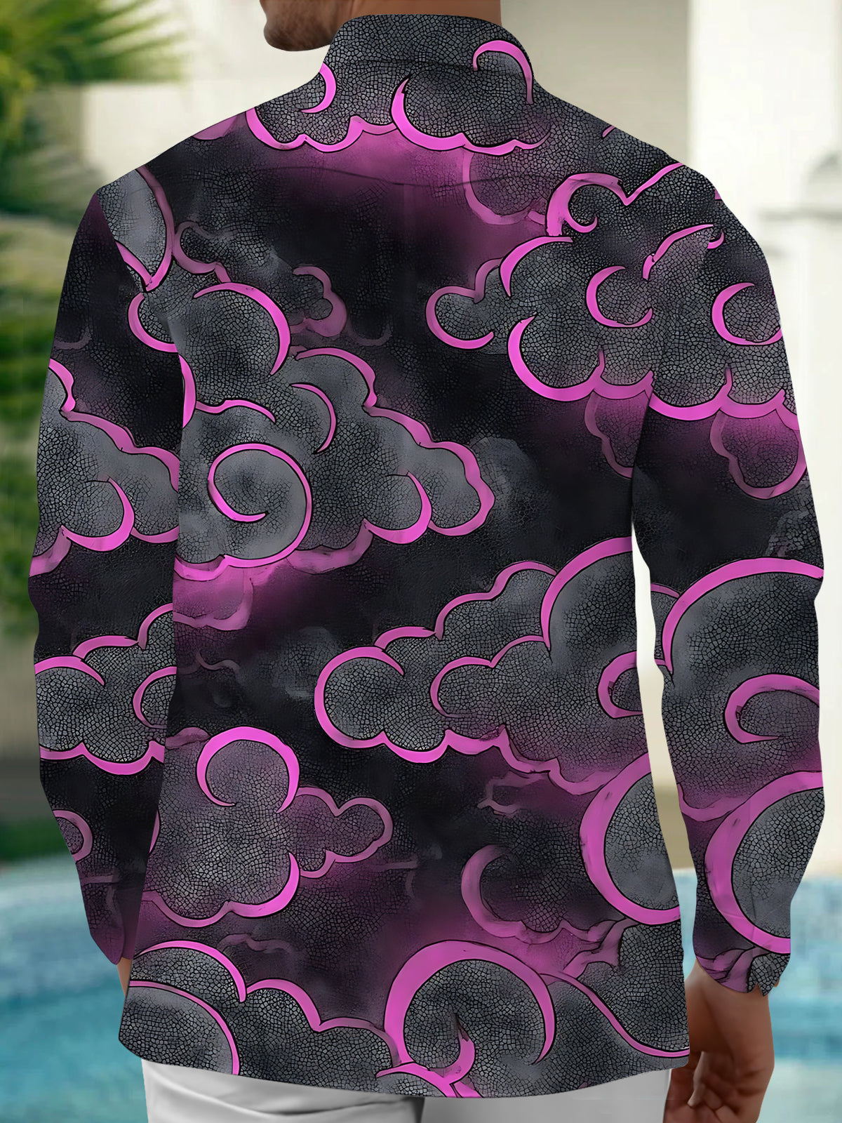 Cloud Print Men's Pocket Long Sleeve Shirts